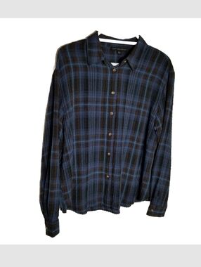 Jane + Delancey Shirt Women’s Large Black Blue Button Front Top Long Sleeve